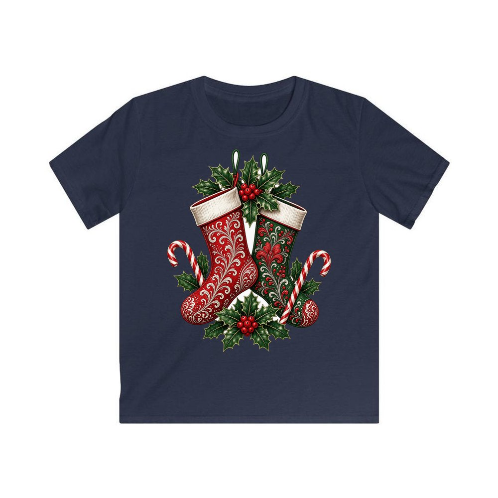Classic Christmas Stockings Pair personalised kids Christmas tee in navy