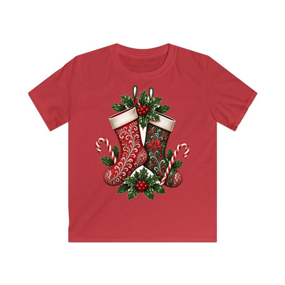 Classic Christmas Stockings Pair personalised kids Christmas tee in red