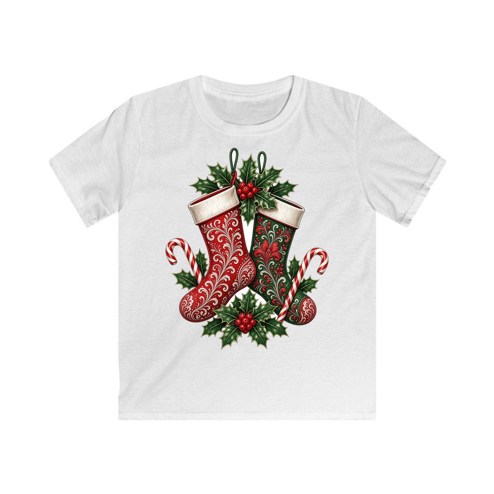 Classic Christmas Stockings Pair personalised kids Christmas tee in white