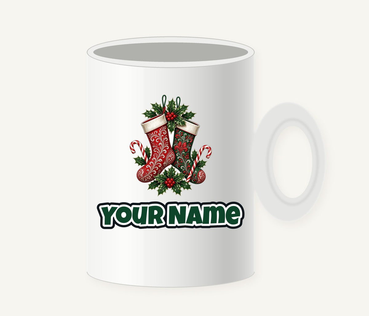 Classic Christmas Stockings Pair Personalised Christmas Mug