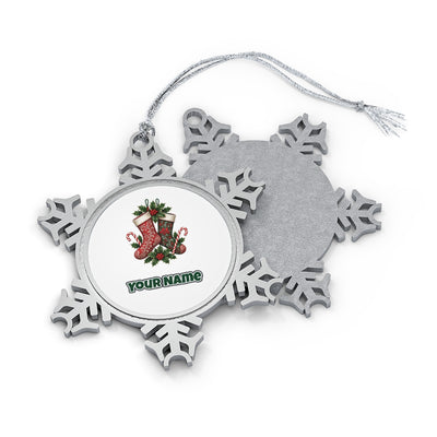 Classic Christmas Stockings Pair Personalised Pewter Christmas Ornament