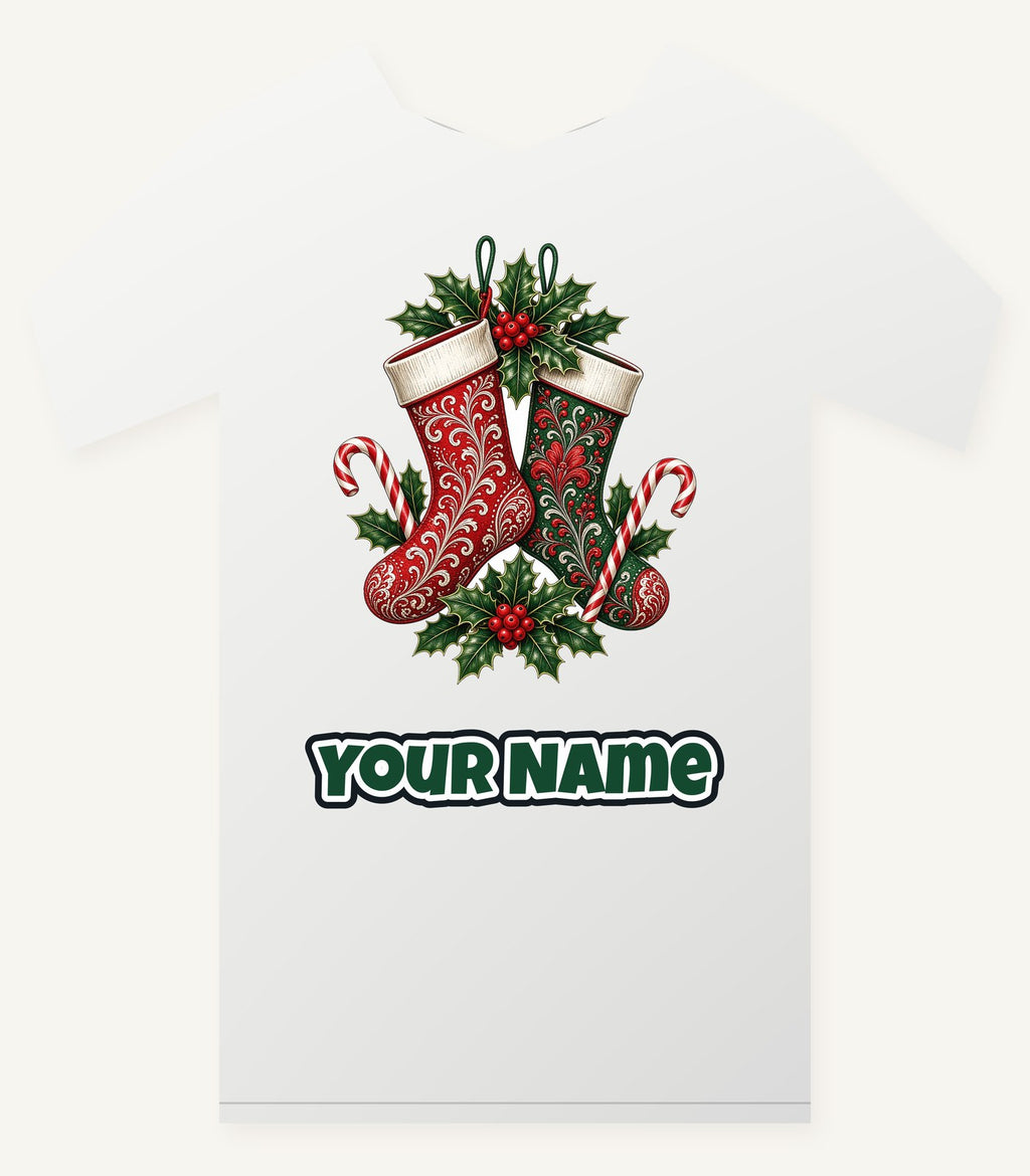 Classic Christmas Stockings Pair Personalised Christmas T-Shirt and Hoodie