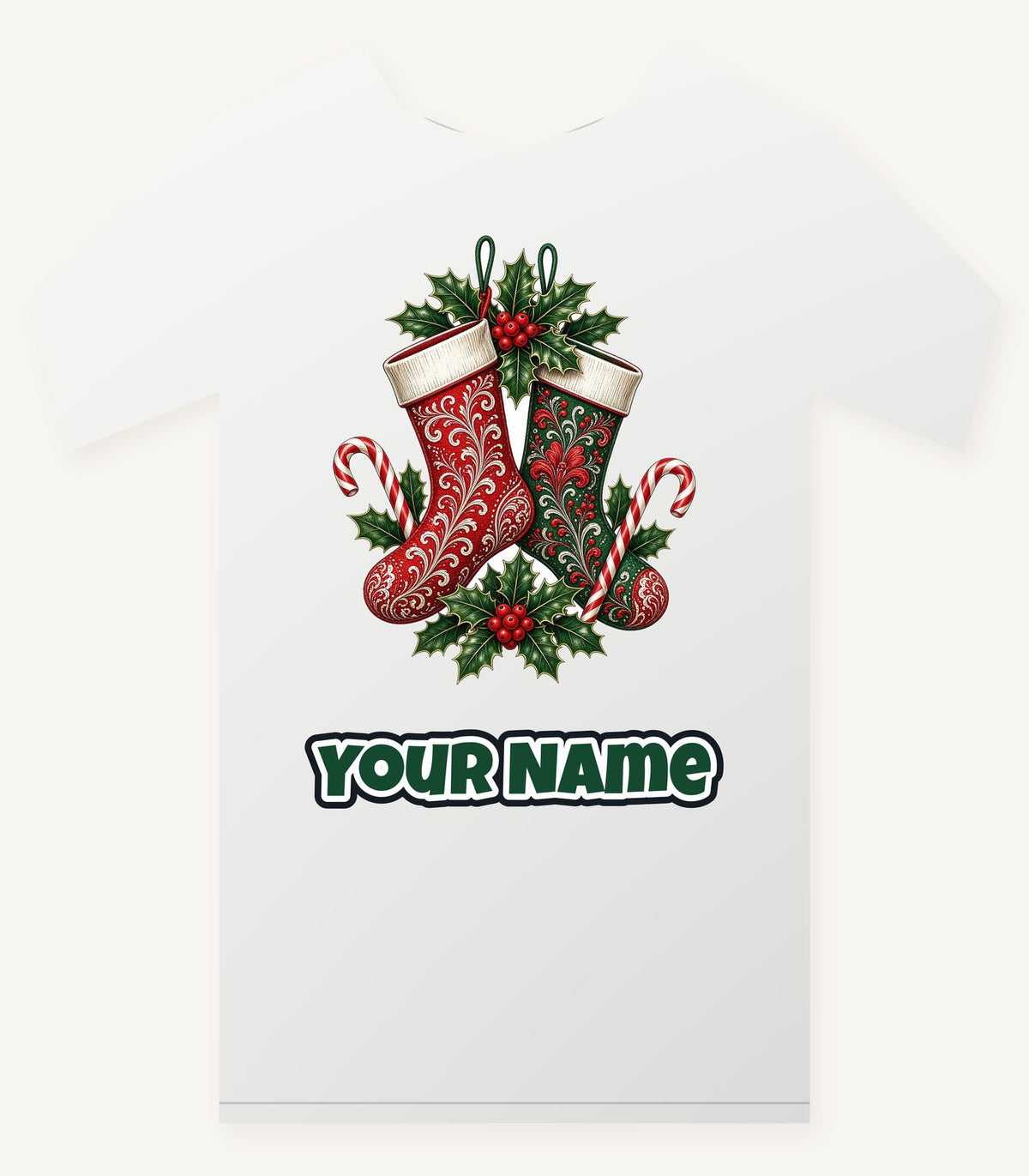 Classic Christmas Stockings Pair Personalised Christmas T-Shirt and Hoodie