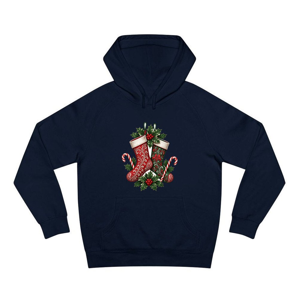 Classic Christmas Stockings Pair personalised Christmas hoodie in navy