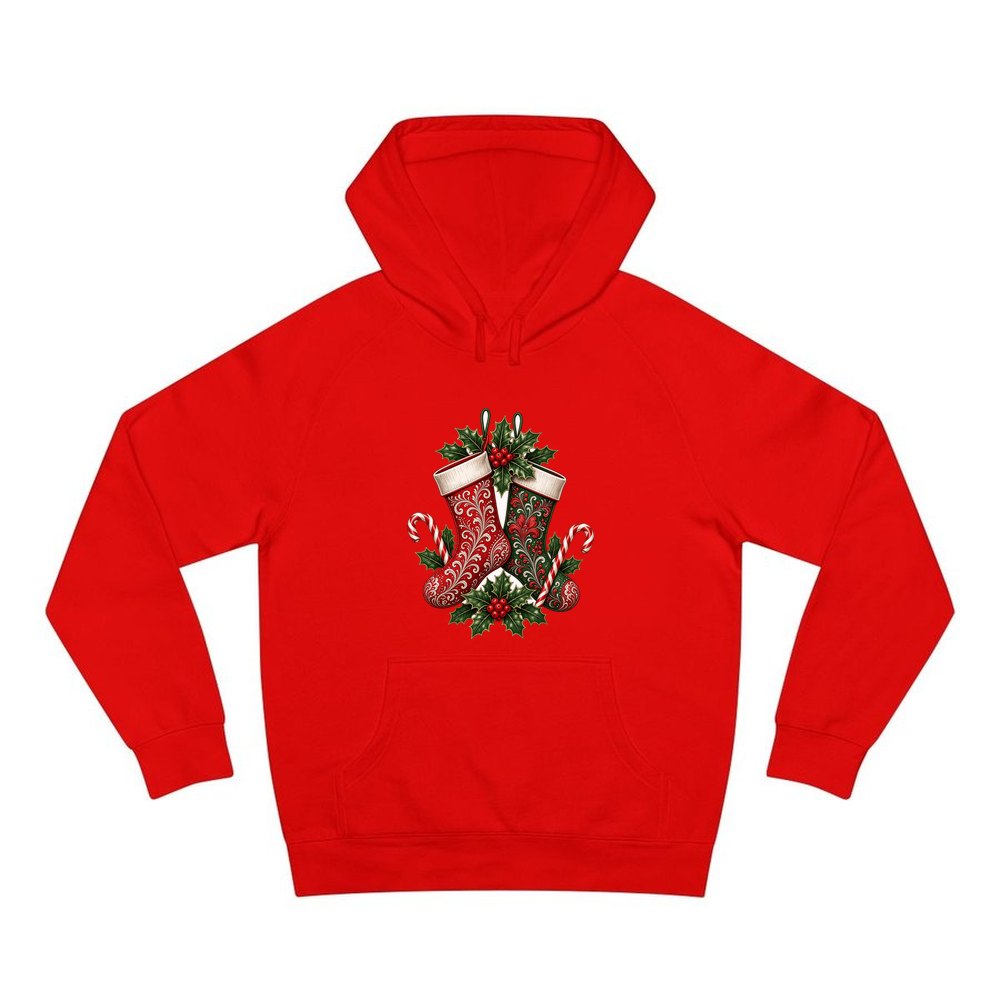 Classic Christmas Stockings Pair personalised Christmas hoodie in red