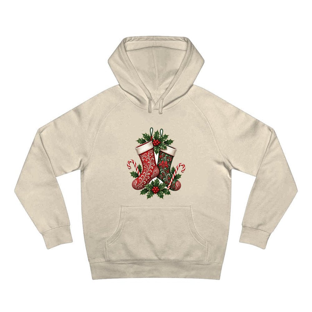 Classic Christmas Stockings Pair personalised Christmas hoodie in sand