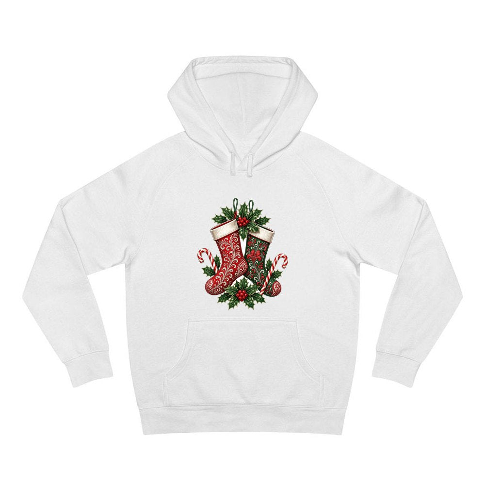 Classic Christmas Stockings Pair personalised Christmas hoodie in white