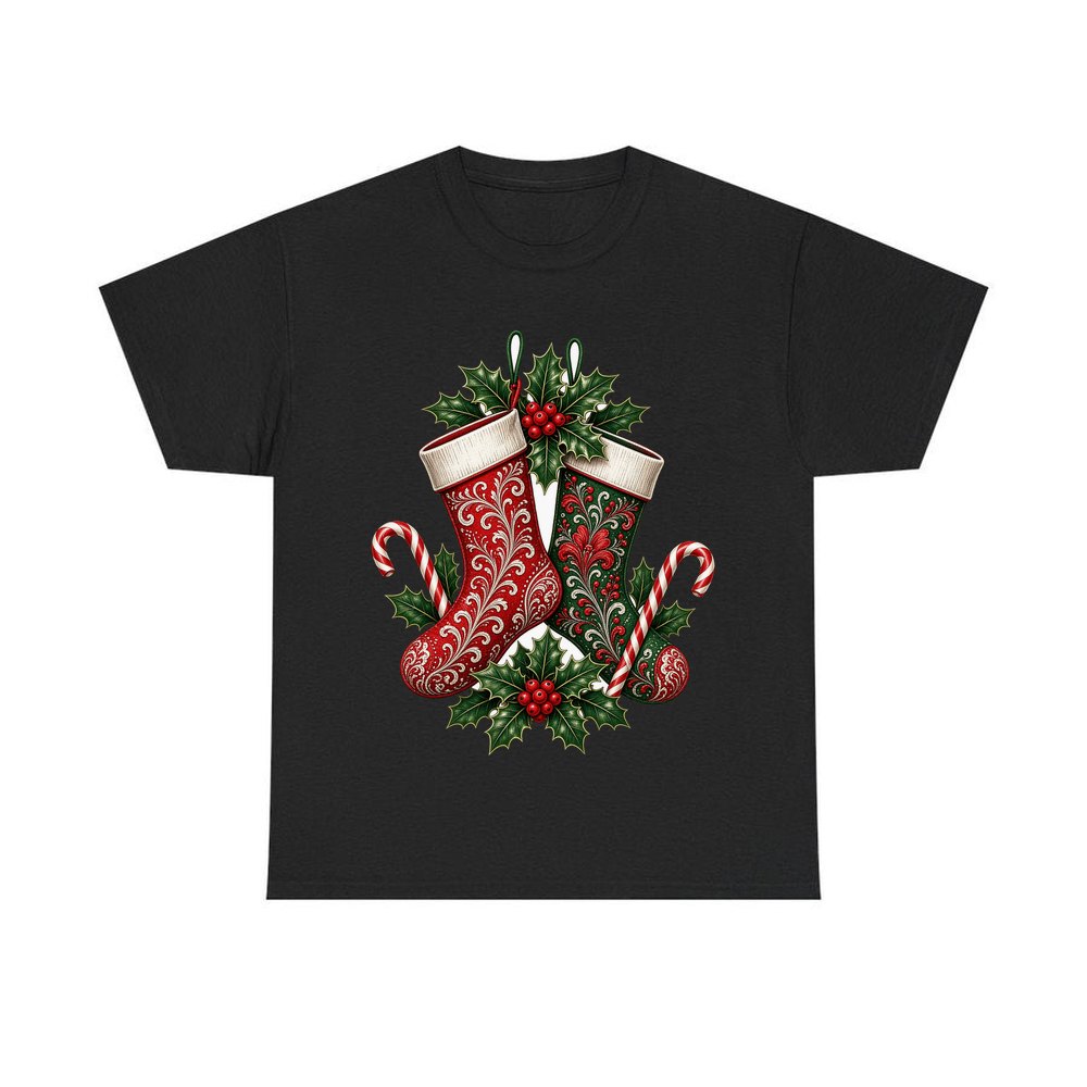 Classic Christmas Stockings Pair personalised Christmas T-shirt in black