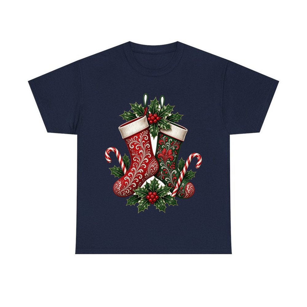 Classic Christmas Stockings Pair personalised Christmas T-shirt in navy