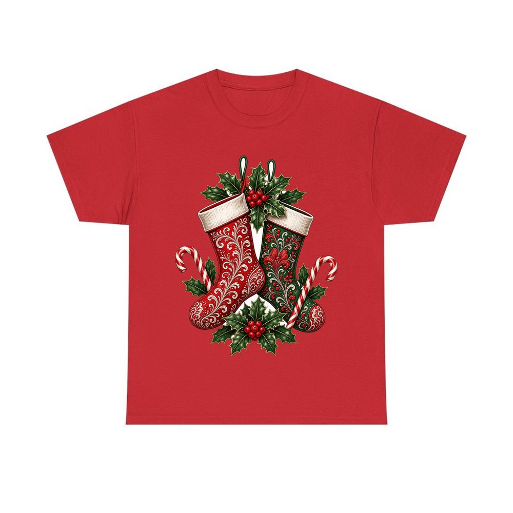 Classic Christmas Stockings Pair personalised Christmas T-shirt in red