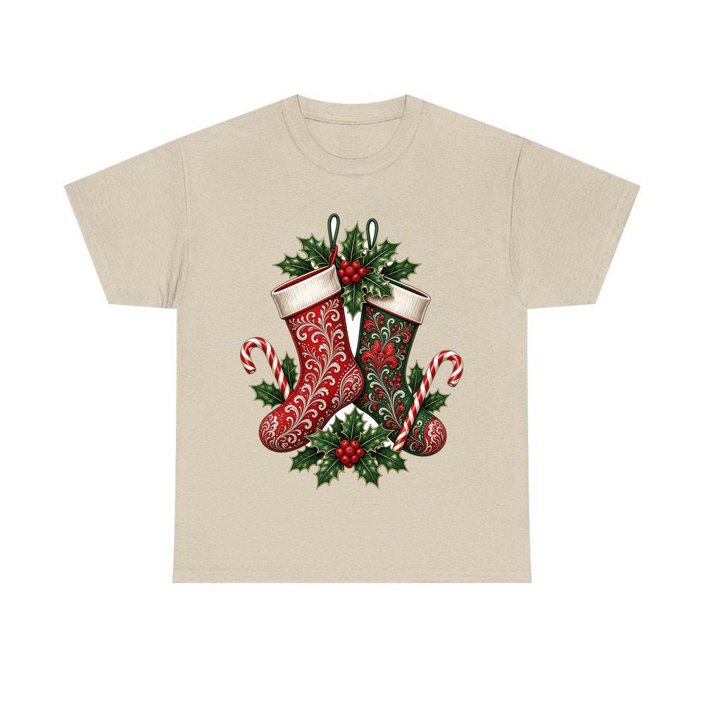 Classic Christmas Stockings Pair personalised Christmas T-shirt in sand