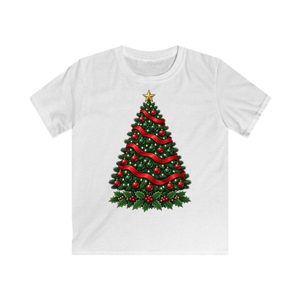 Classic Decorated Christmas Tree personalised kids Christmas tee in white