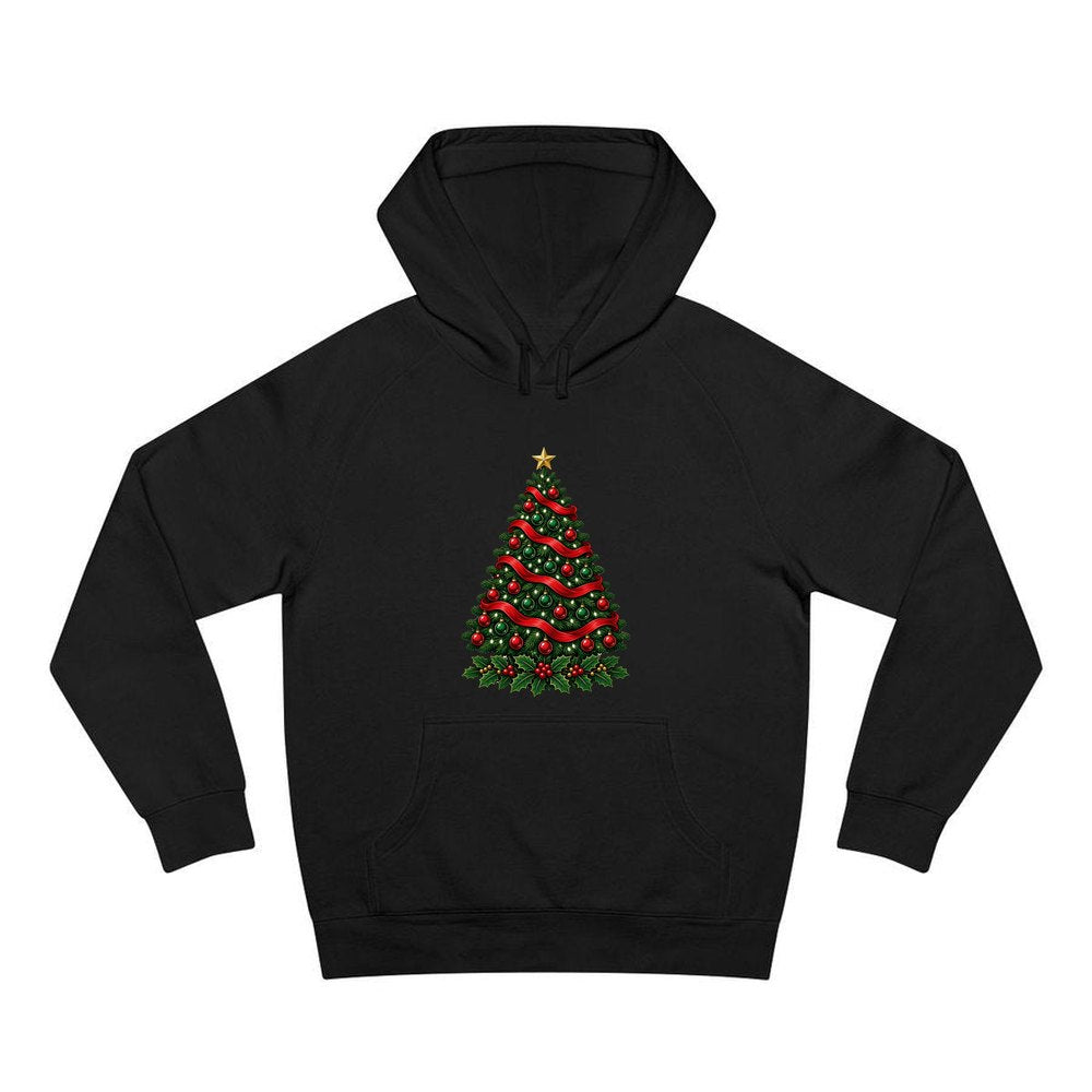 Classic Decorated Christmas Tree personalised Christmas hoodie in black