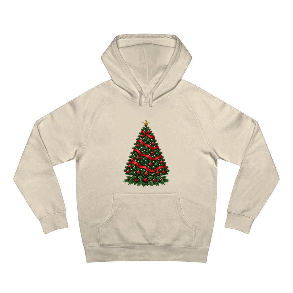 Classic Decorated Christmas Tree personalised Christmas hoodie in sand