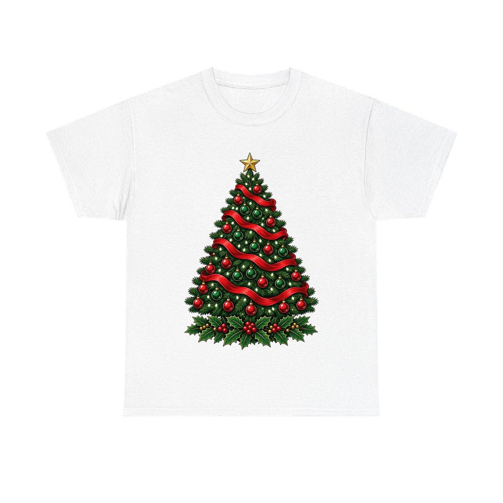 Classic Decorated Christmas Tree personalised Christmas T-shirt in white