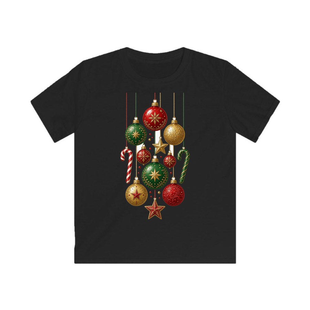Classic Hanging Christmas Ornaments personalised kids Christmas tee in black