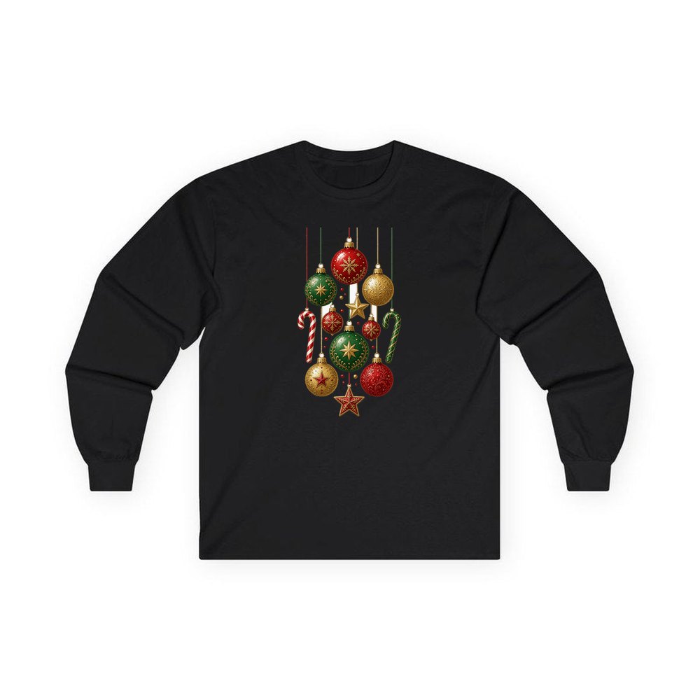 Classic Hanging Christmas Ornaments personalised long sleeve Christmas T-shirt in black
