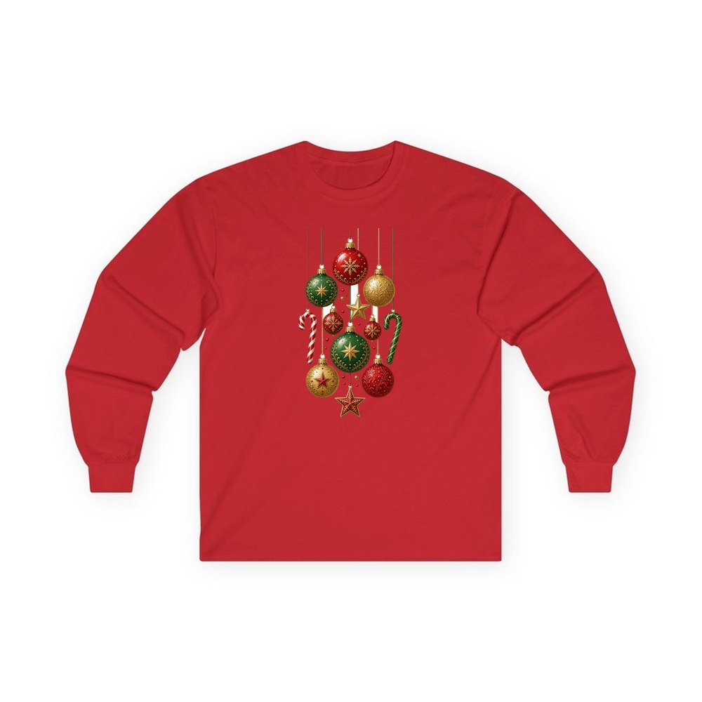Classic Hanging Christmas Ornaments personalised long sleeve Christmas T-shirt in red