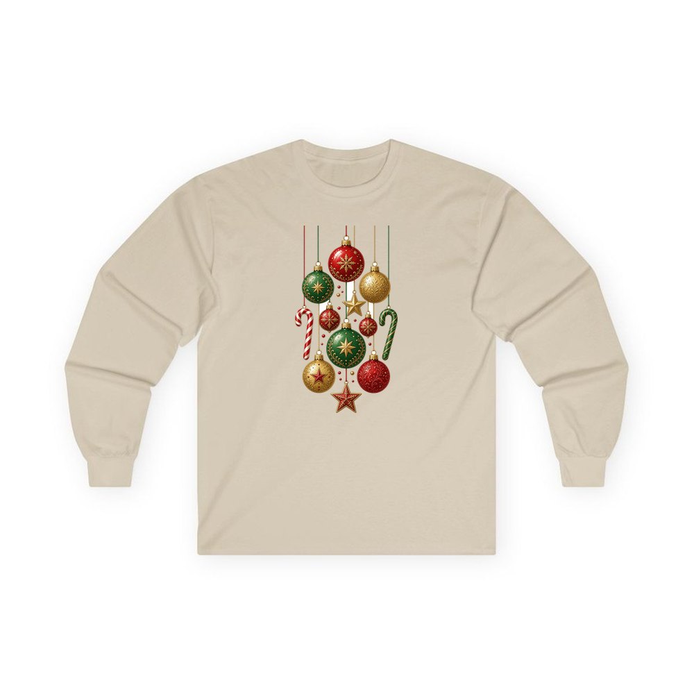 Classic Hanging Christmas Ornaments personalised long sleeve Christmas T-shirt in sand