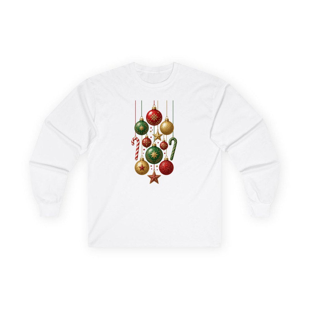 Classic Hanging Christmas Ornaments personalised long sleeve Christmas T-shirt in white
