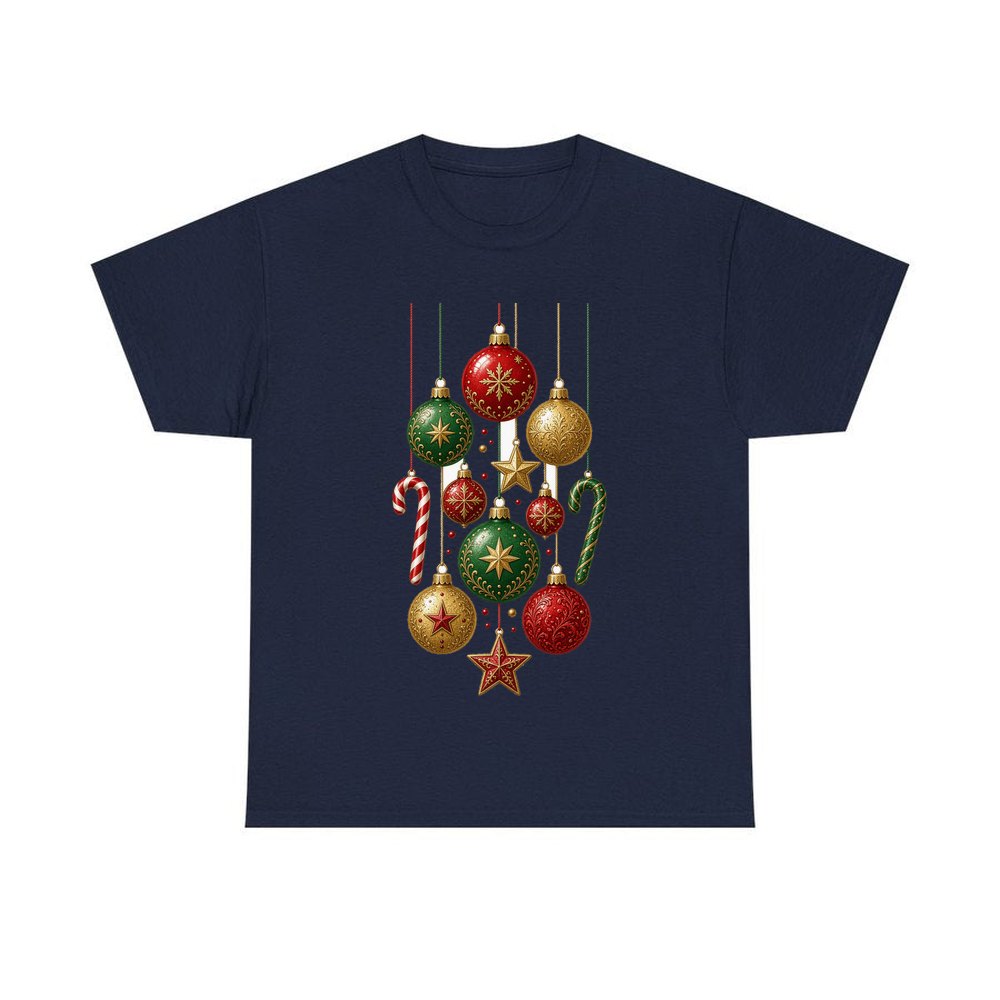 Classic Hanging Christmas Ornaments personalised Christmas T-shirt in navy