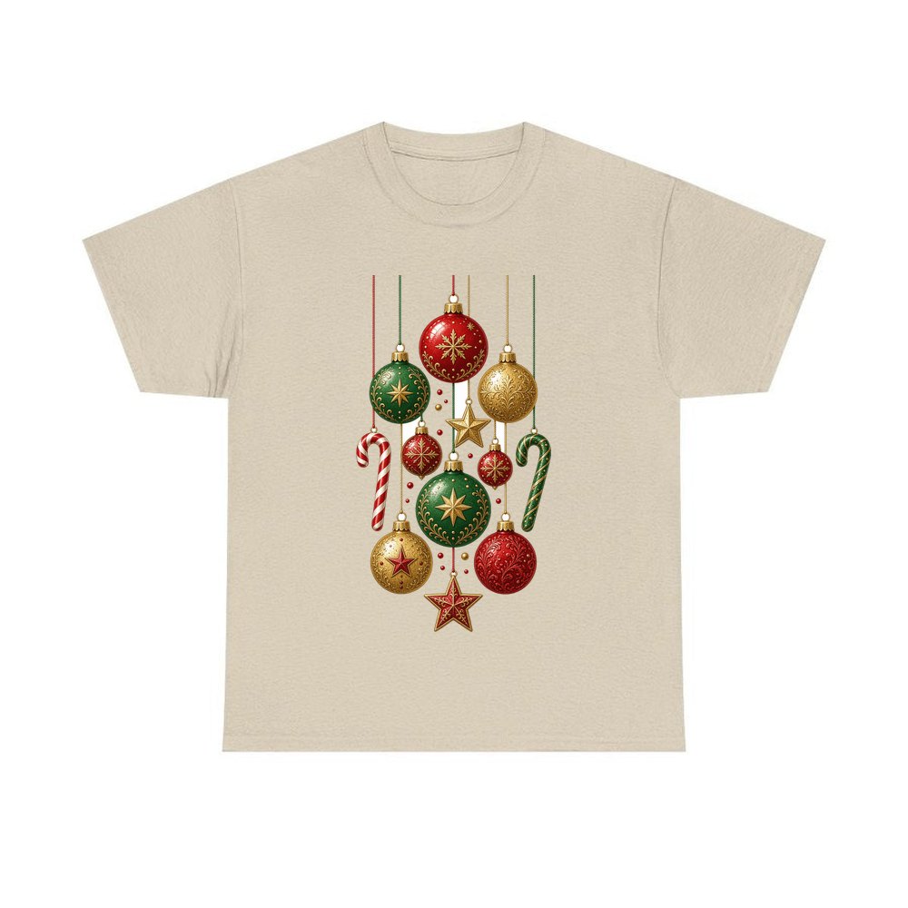Classic Hanging Christmas Ornaments personalised Christmas T-shirt in sand