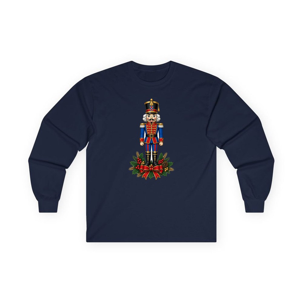 Classic Nutcracker Soldier personalised long sleeve Christmas T-shirt in navy