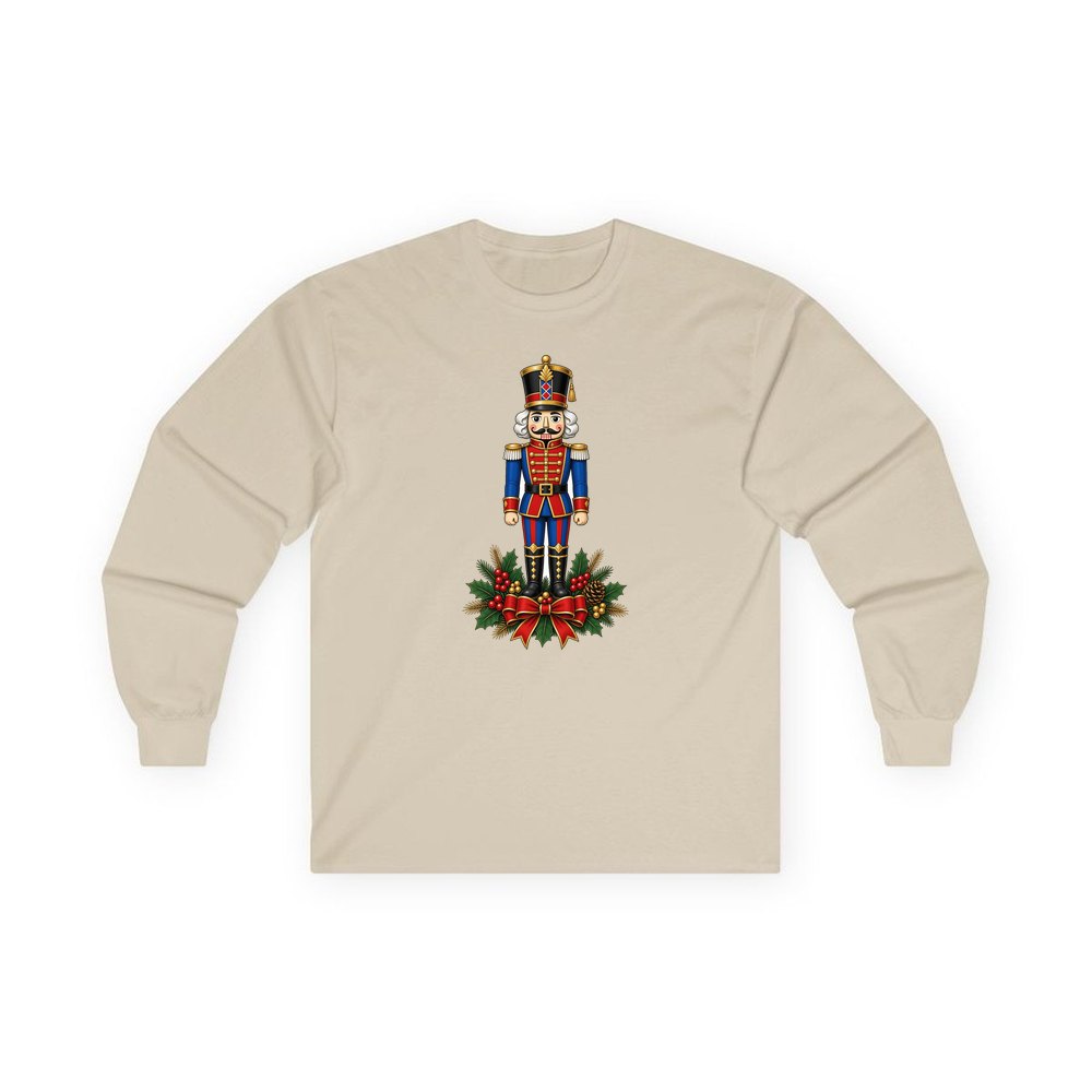 Classic Nutcracker Soldier personalised long sleeve Christmas T-shirt in sand