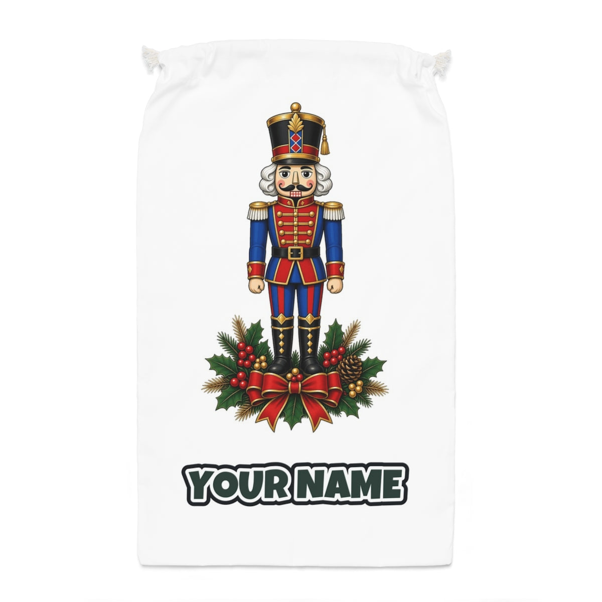 Classic Nutcracker Soldier Santa sack laid flat, showing the full print