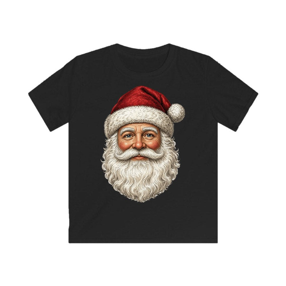 Classic Santa Face Portrait personalised kids Christmas tee in black