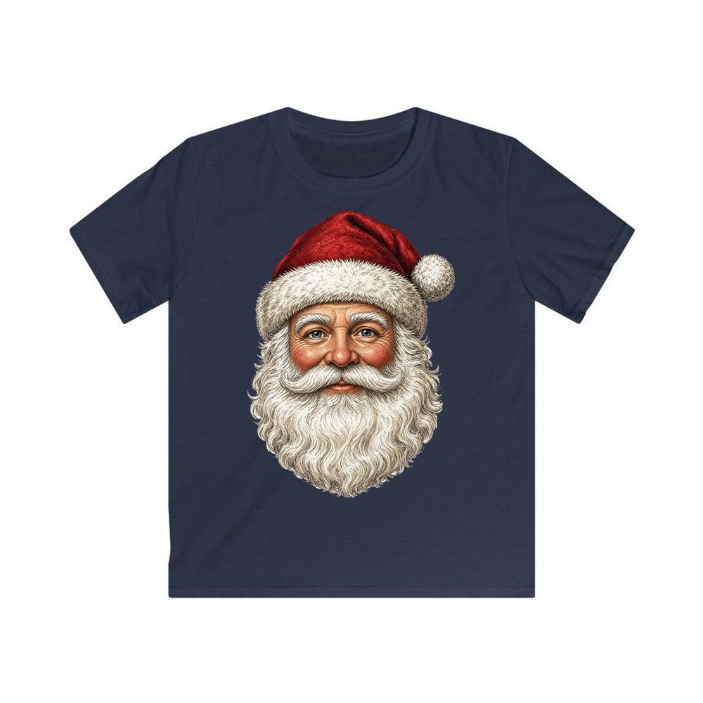 Classic Santa Face Portrait personalised kids Christmas tee in navy