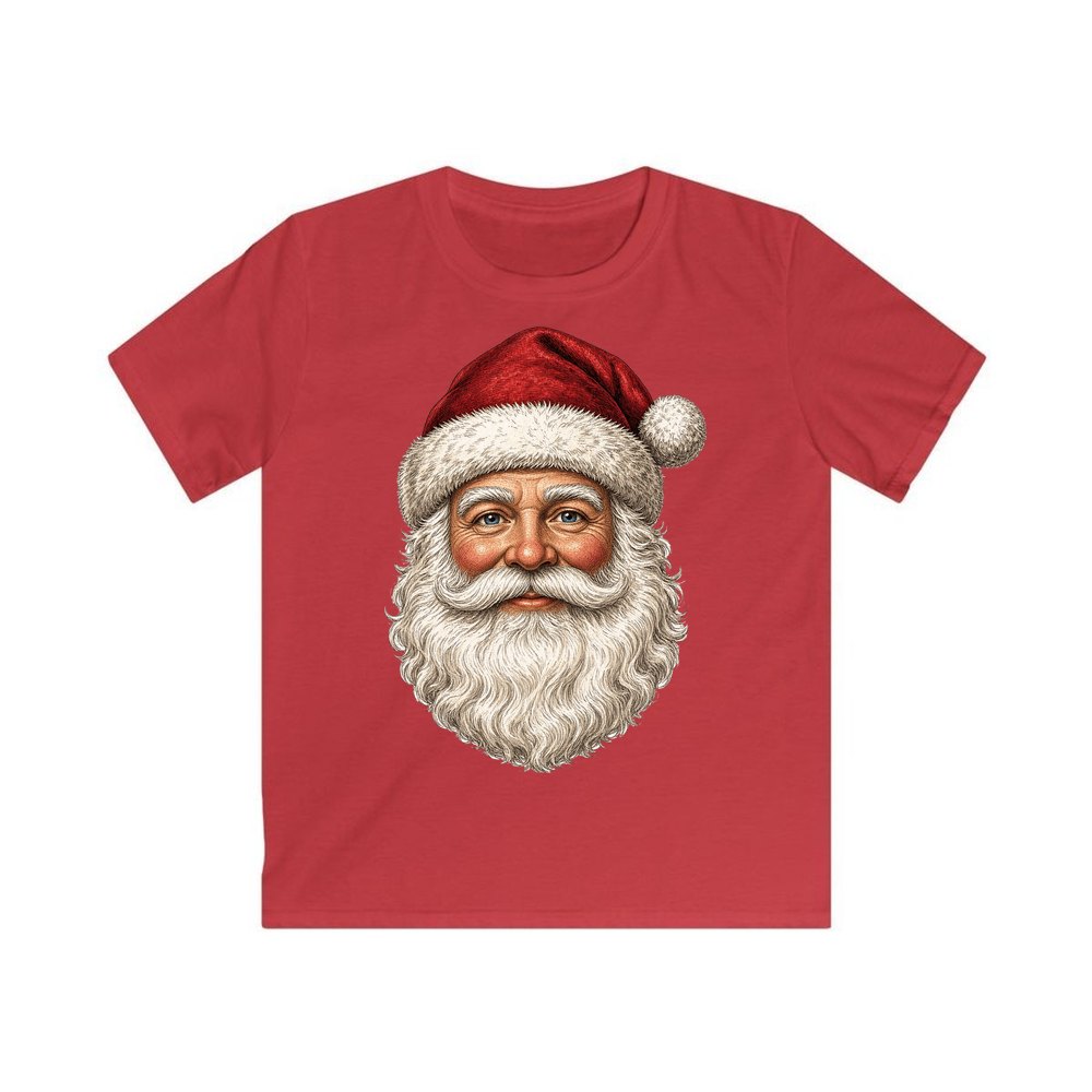Classic Santa Face Portrait personalised kids Christmas tee in red