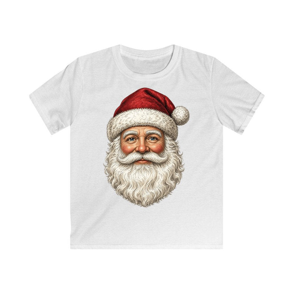 Classic Santa Face Portrait personalised kids Christmas tee in white