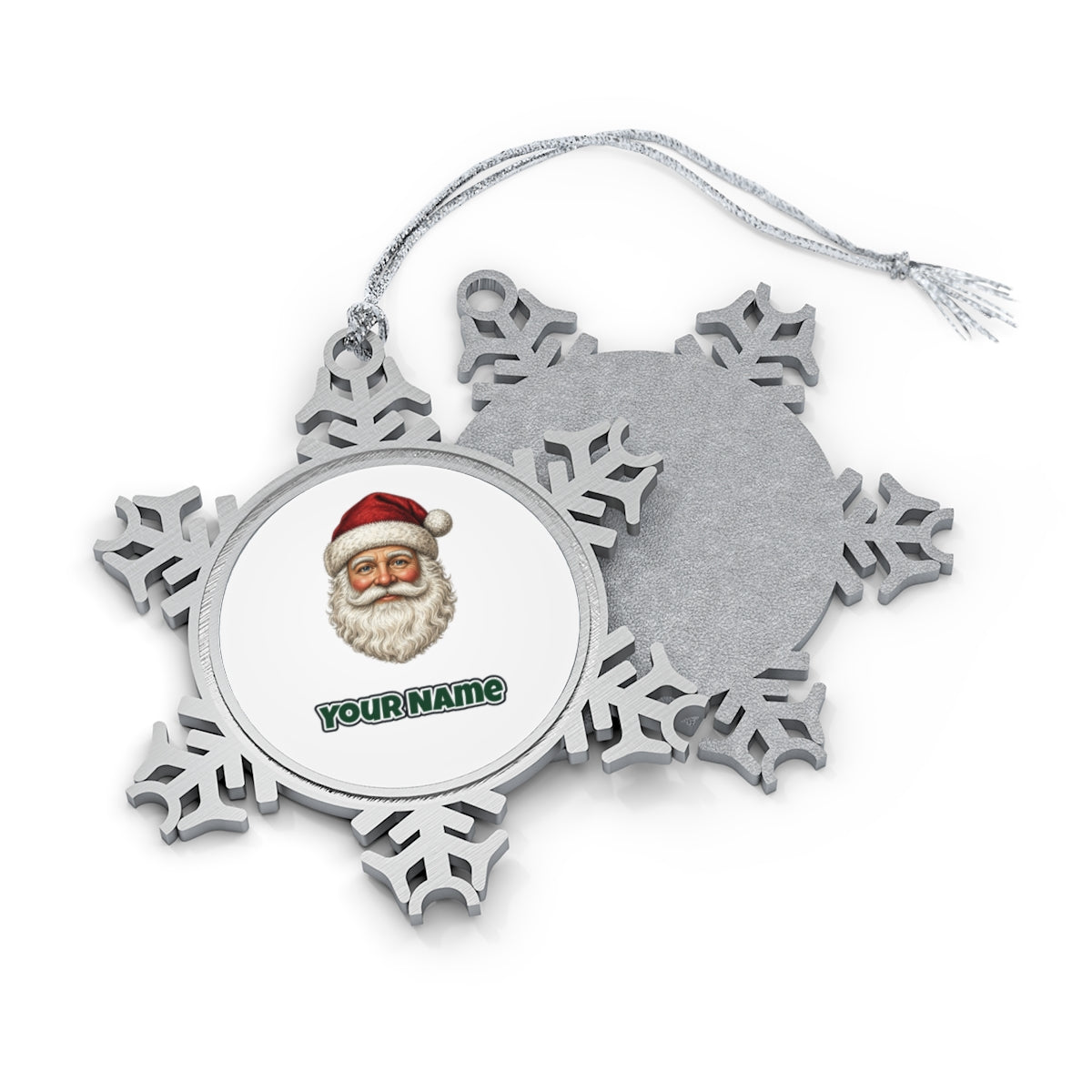 Classic Santa Face Portrait Personalised Pewter Christmas Ornament