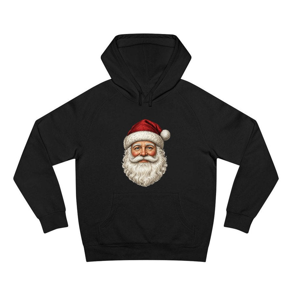 Classic Santa Face Portrait personalised Christmas hoodie in black
