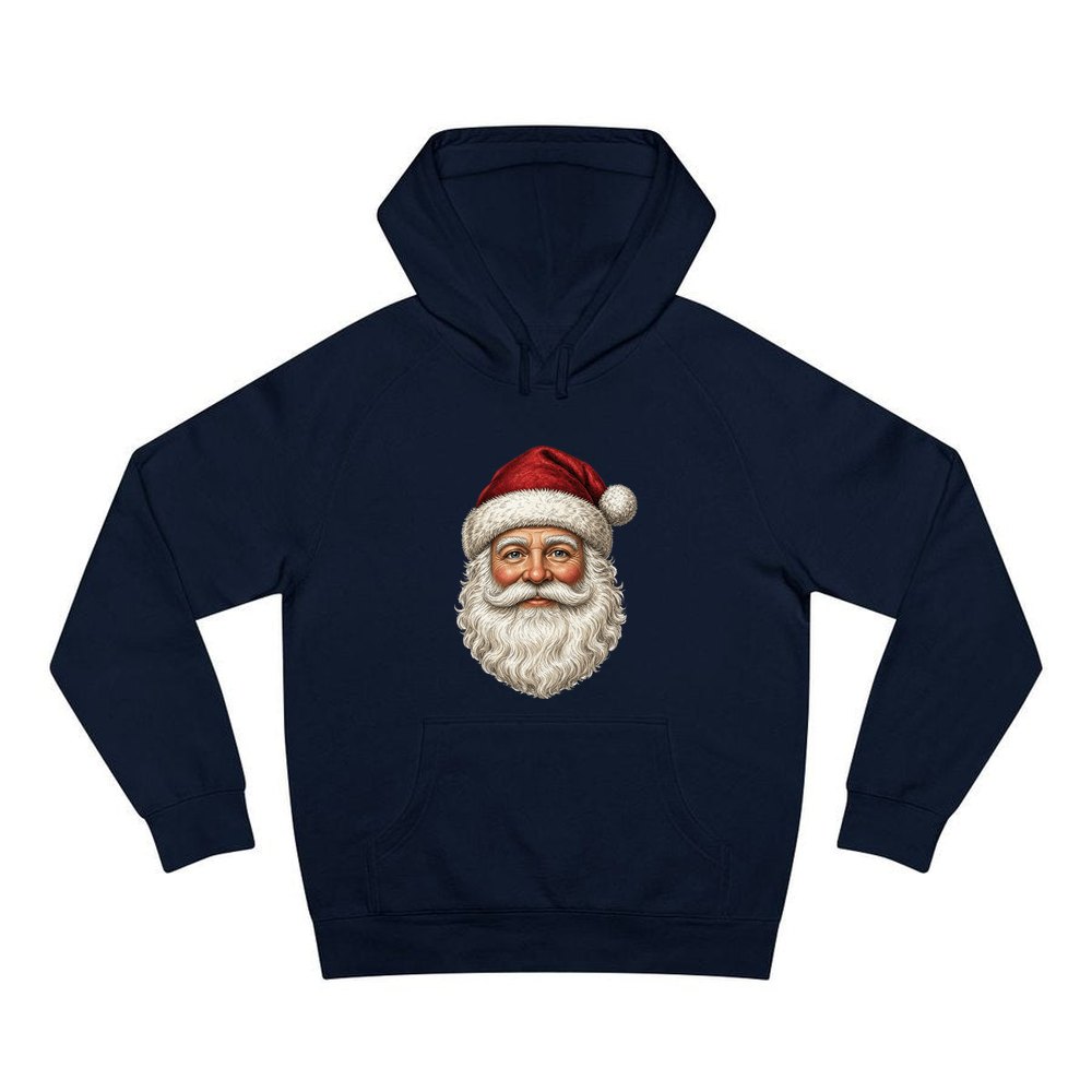 Classic Santa Face Portrait personalised Christmas hoodie in navy