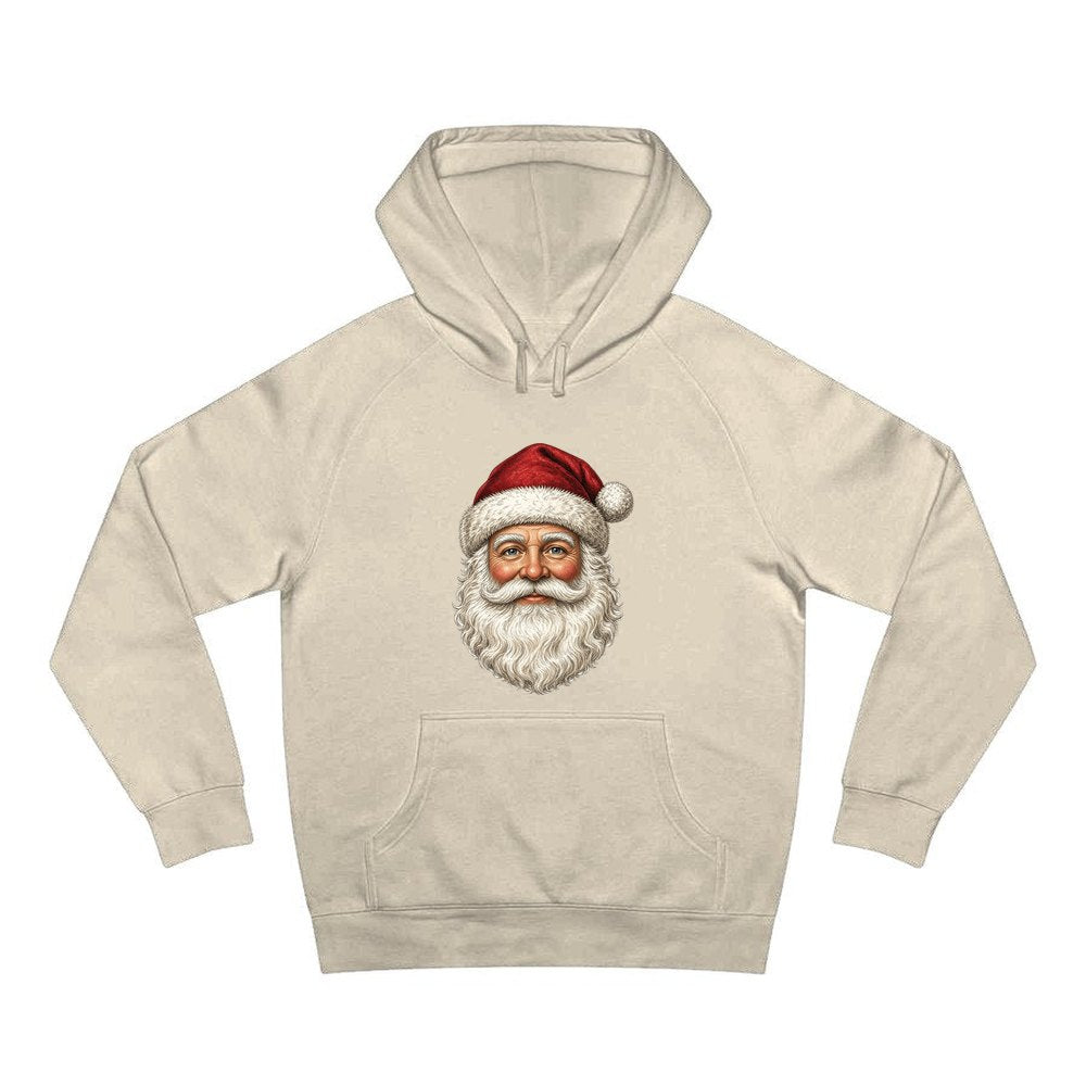 Classic Santa Face Portrait personalised Christmas hoodie in sand