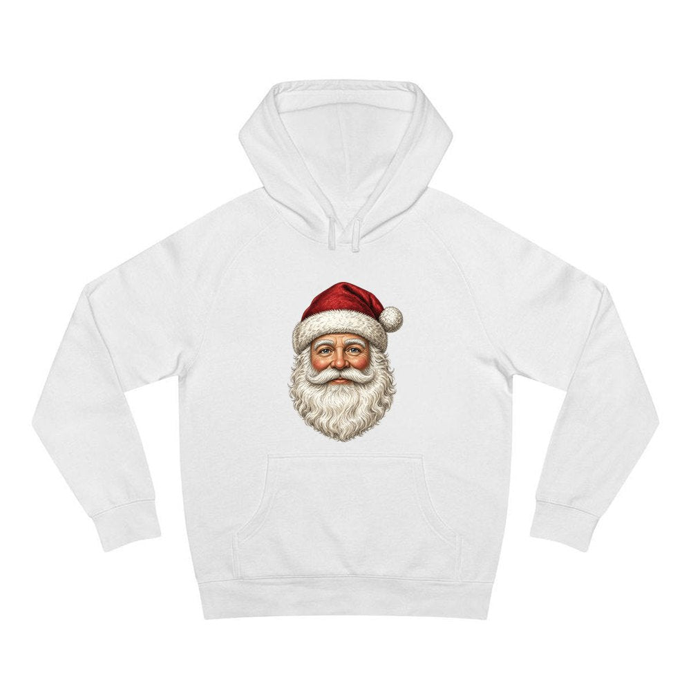 Classic Santa Face Portrait personalised Christmas hoodie in white