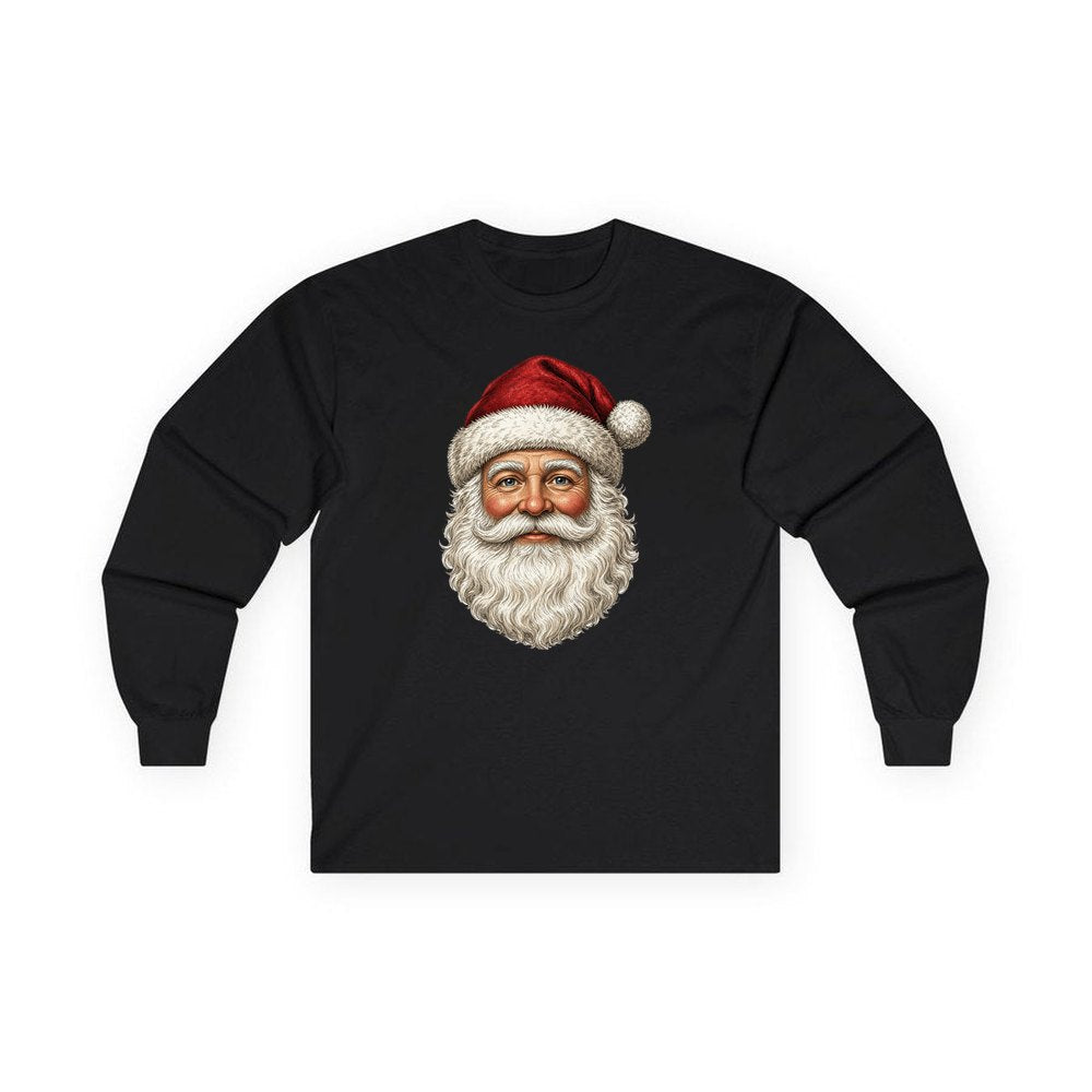Classic Santa Face Portrait personalised long sleeve Christmas T-shirt in black