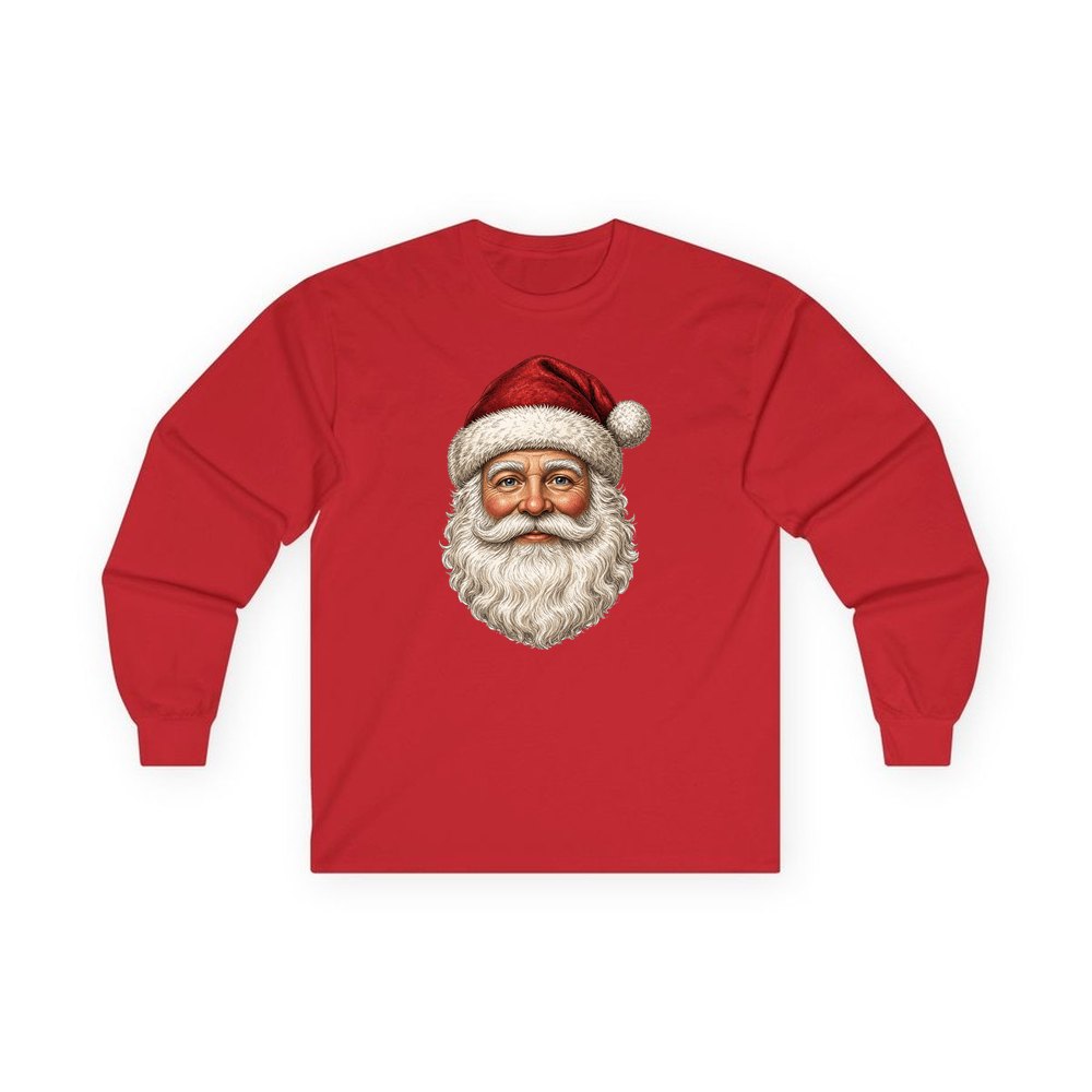 Classic Santa Face Portrait personalised long sleeve Christmas T-shirt in red