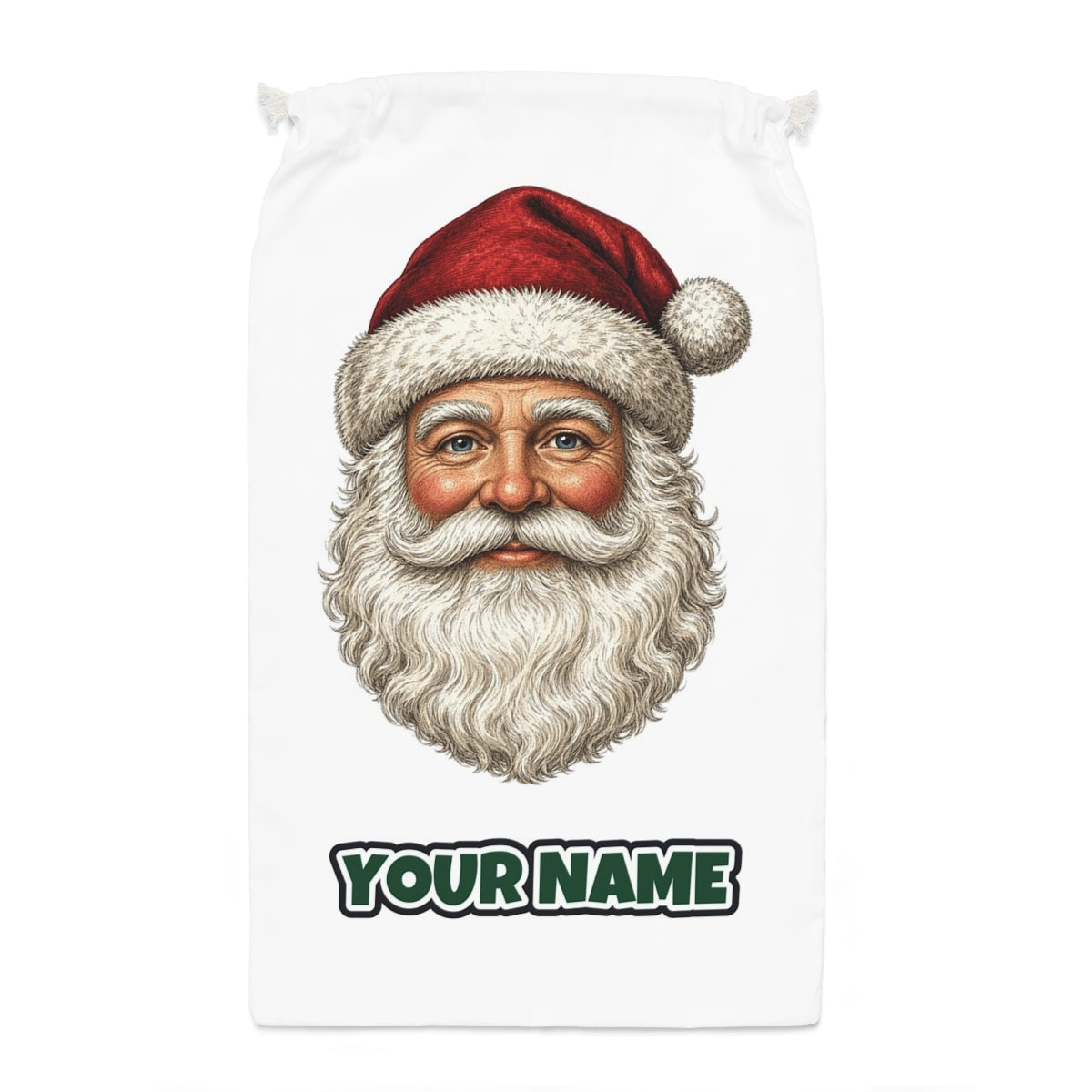 Classic Santa Face Portrait Santa sack laid flat, showing the full print
