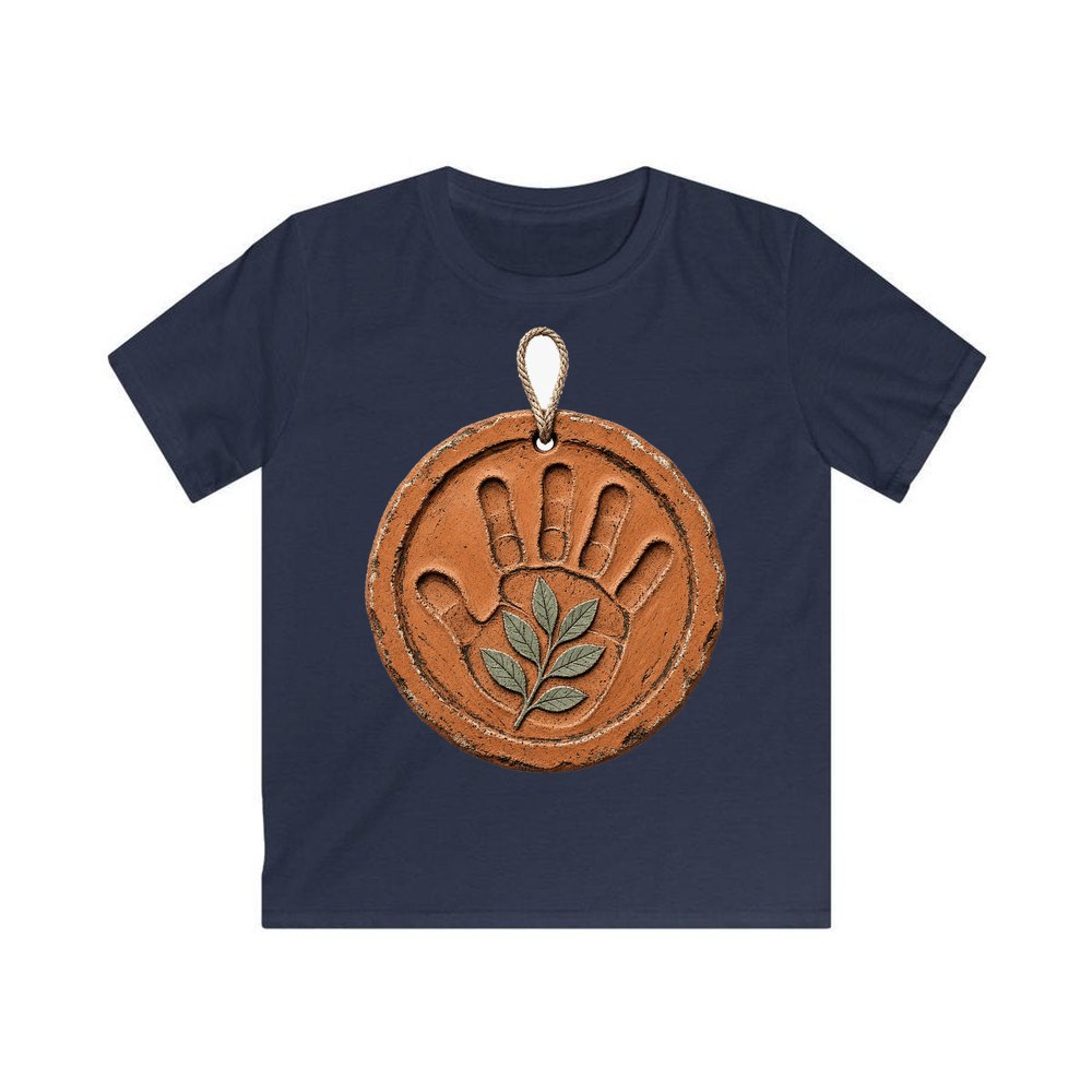 Clay Handprint Keepsake Ornament personalised kids Christmas tee in navy