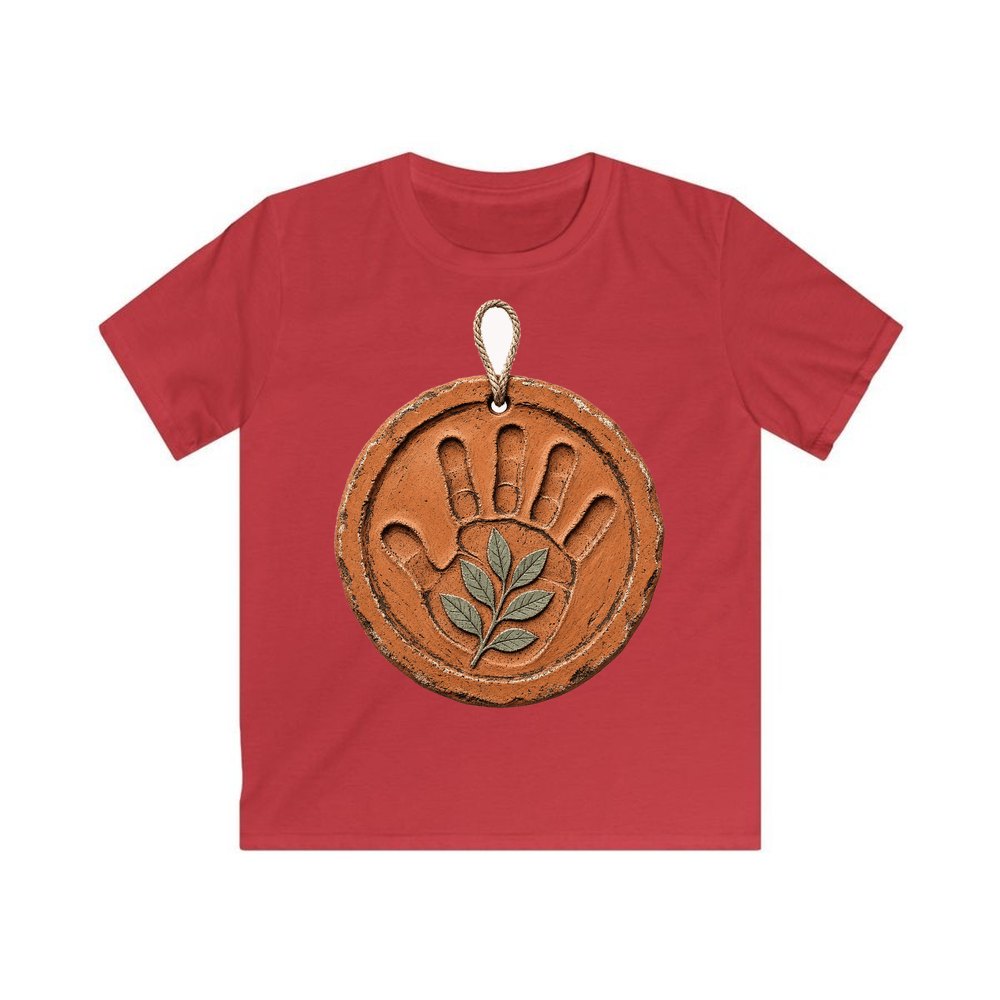 Clay Handprint Keepsake Ornament personalised kids Christmas tee in red