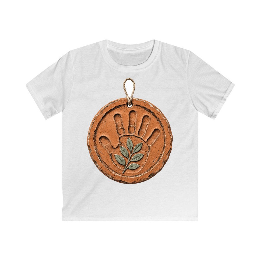 Clay Handprint Keepsake Ornament personalised kids Christmas tee in white