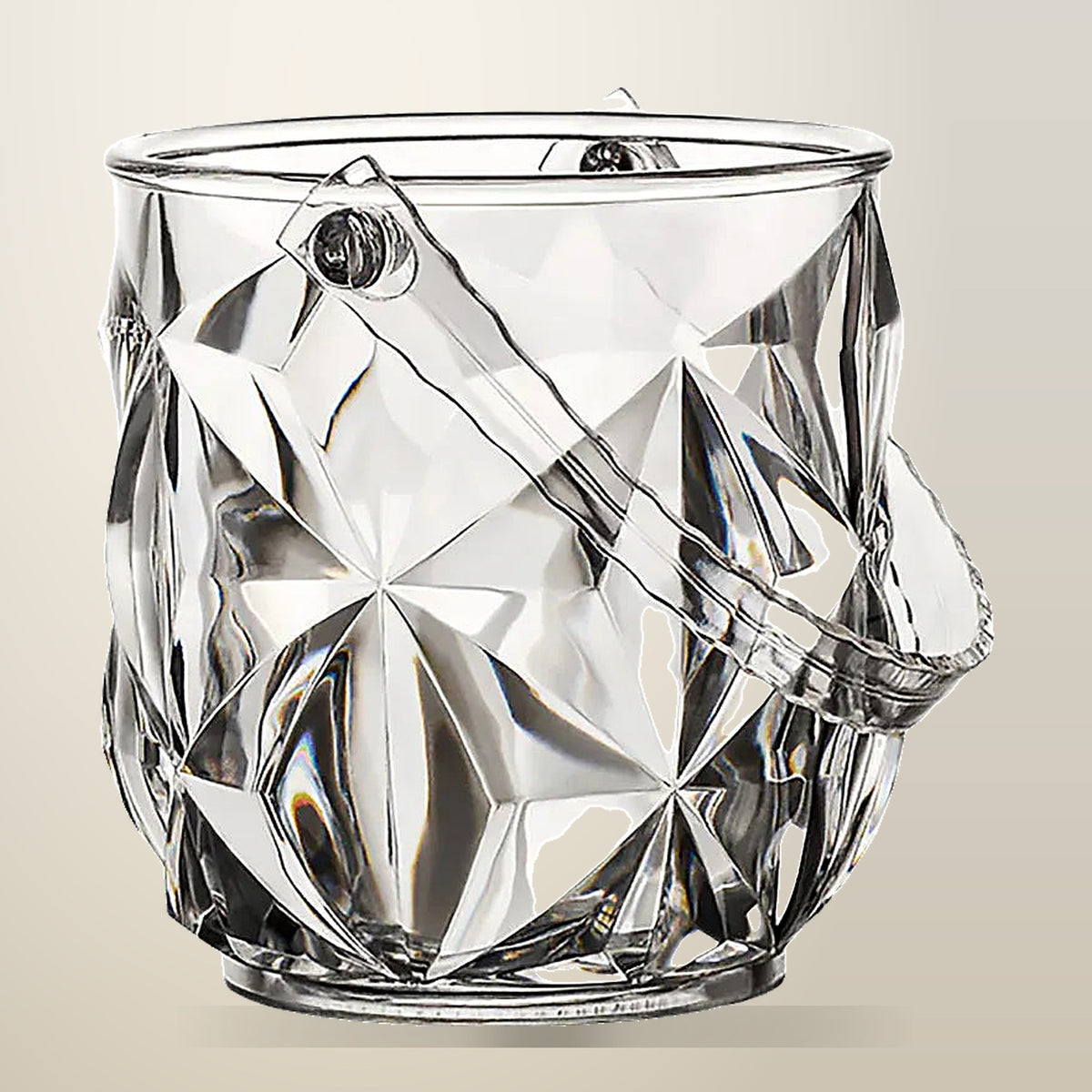 Clear Acrylic Ice Bucket with Tongs, 1.3 L, on a plain cream background