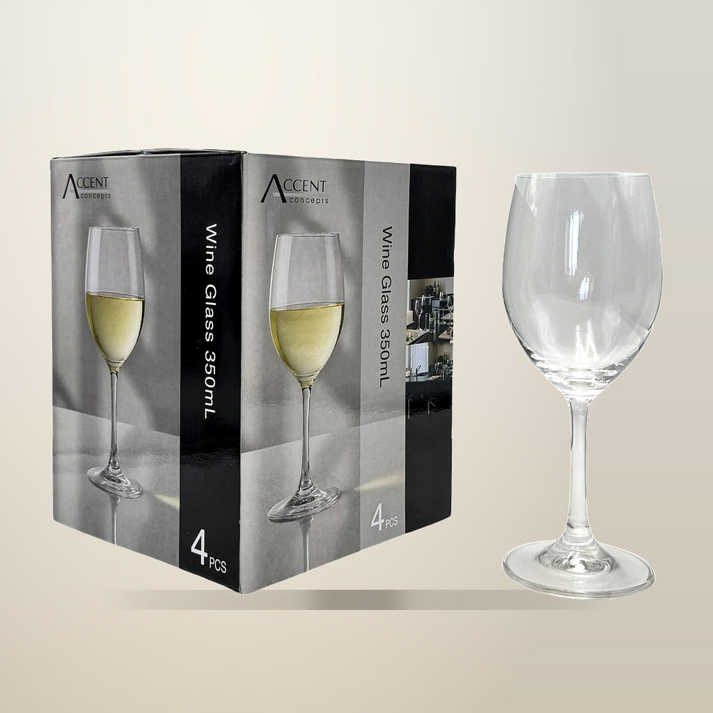 Clear Wine Glasses in Gift Pack, 350 ml, 24 Pack, on a plain cream background