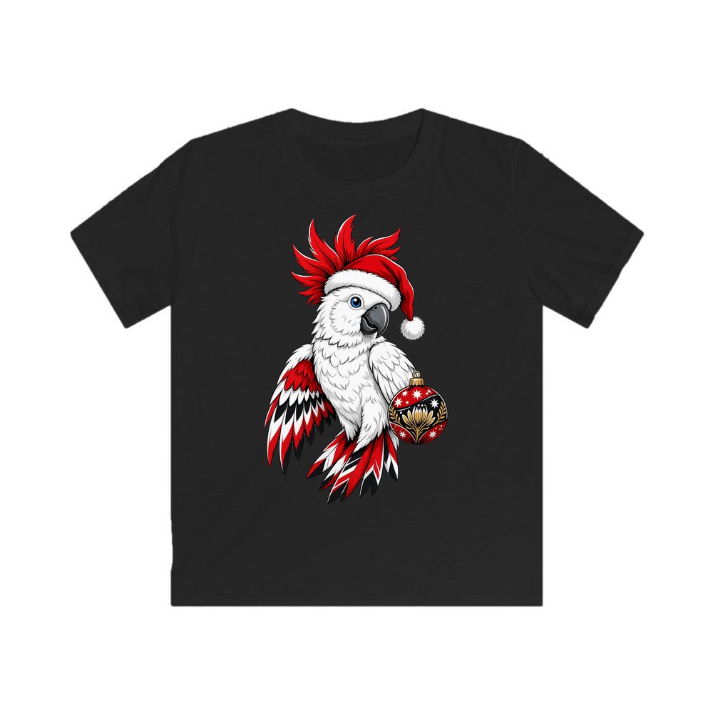 Cockatoo in Santa Hat personalised kids Christmas tee in black