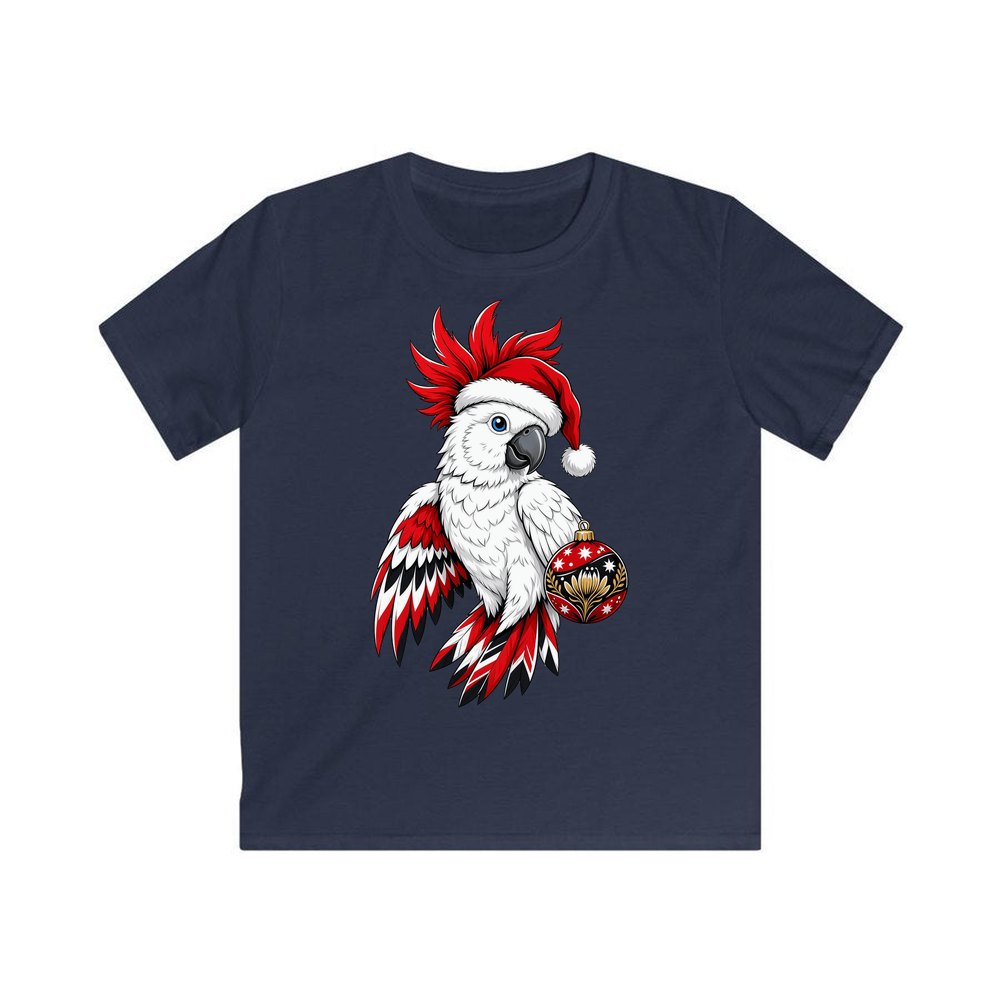 Cockatoo in Santa Hat personalised kids Christmas tee in navy