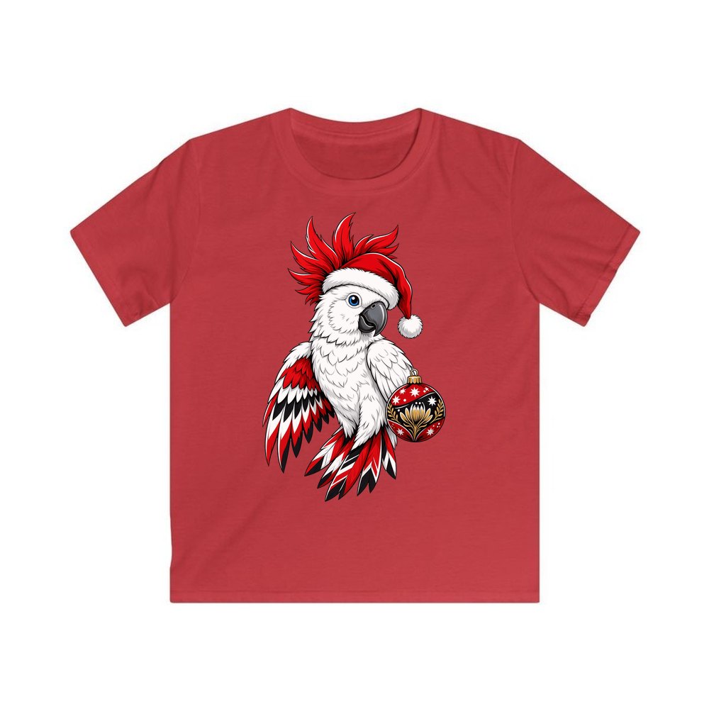 Cockatoo in Santa Hat personalised kids Christmas tee in red