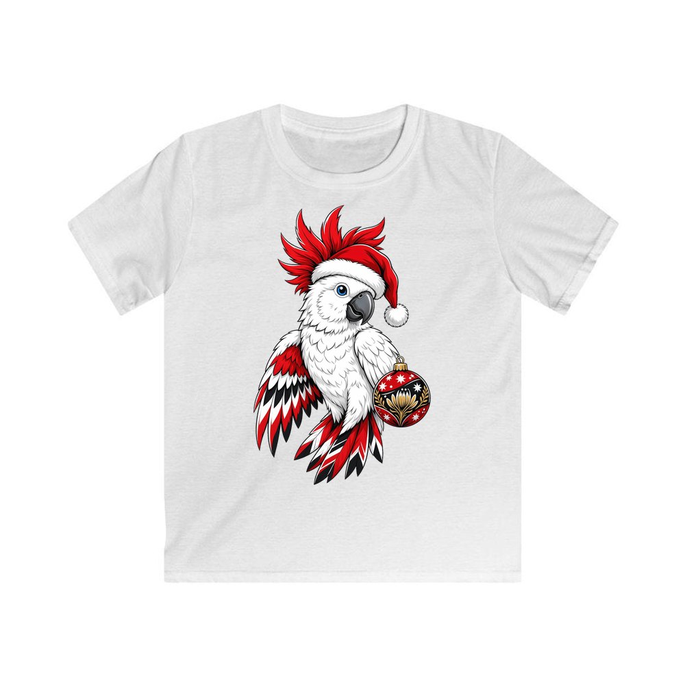 Cockatoo in Santa Hat personalised kids Christmas tee in white